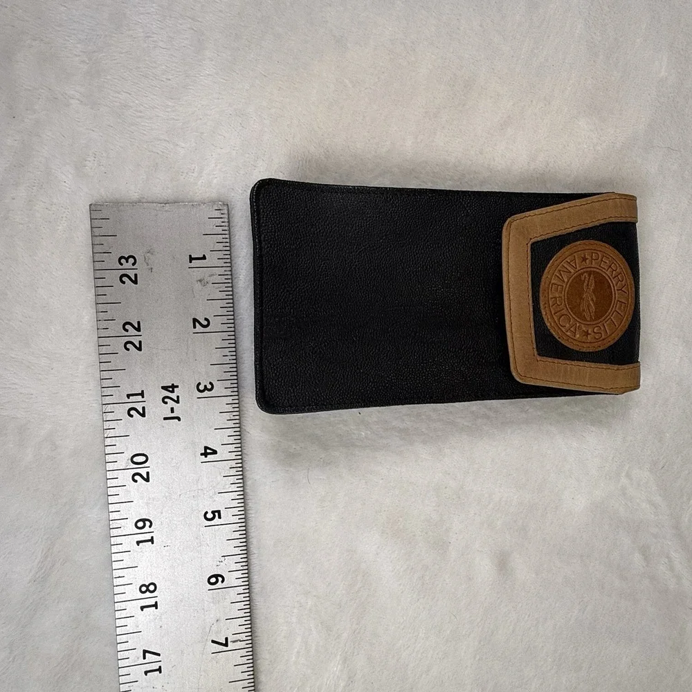 Vintage Perry Ellis America Black Tan Leather Long Wallet Clutch Logo